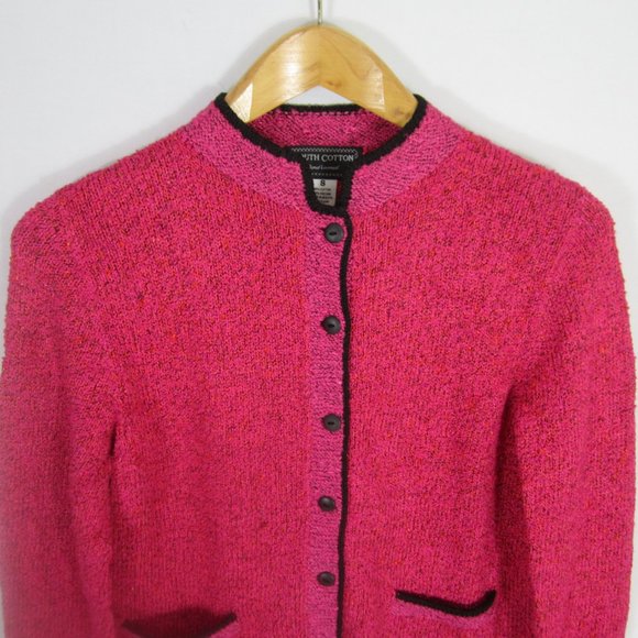 South Cotton Womens Small Pink Black Hand Loomed Long Sleeve Cardigan Bolivia - Picture 6 of 9